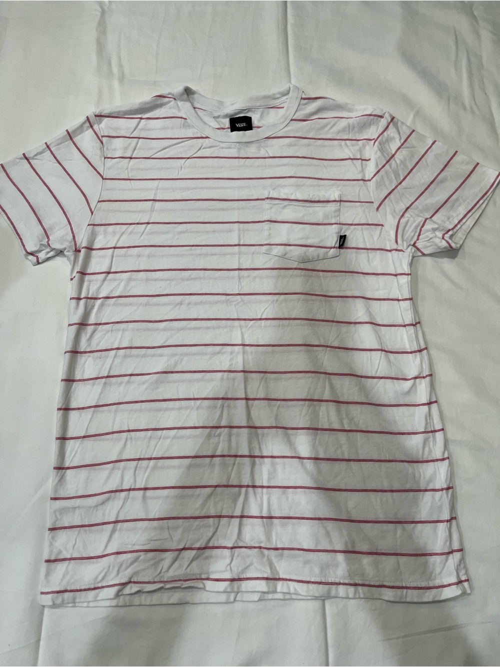 Vans White Crew Tee with Stripes